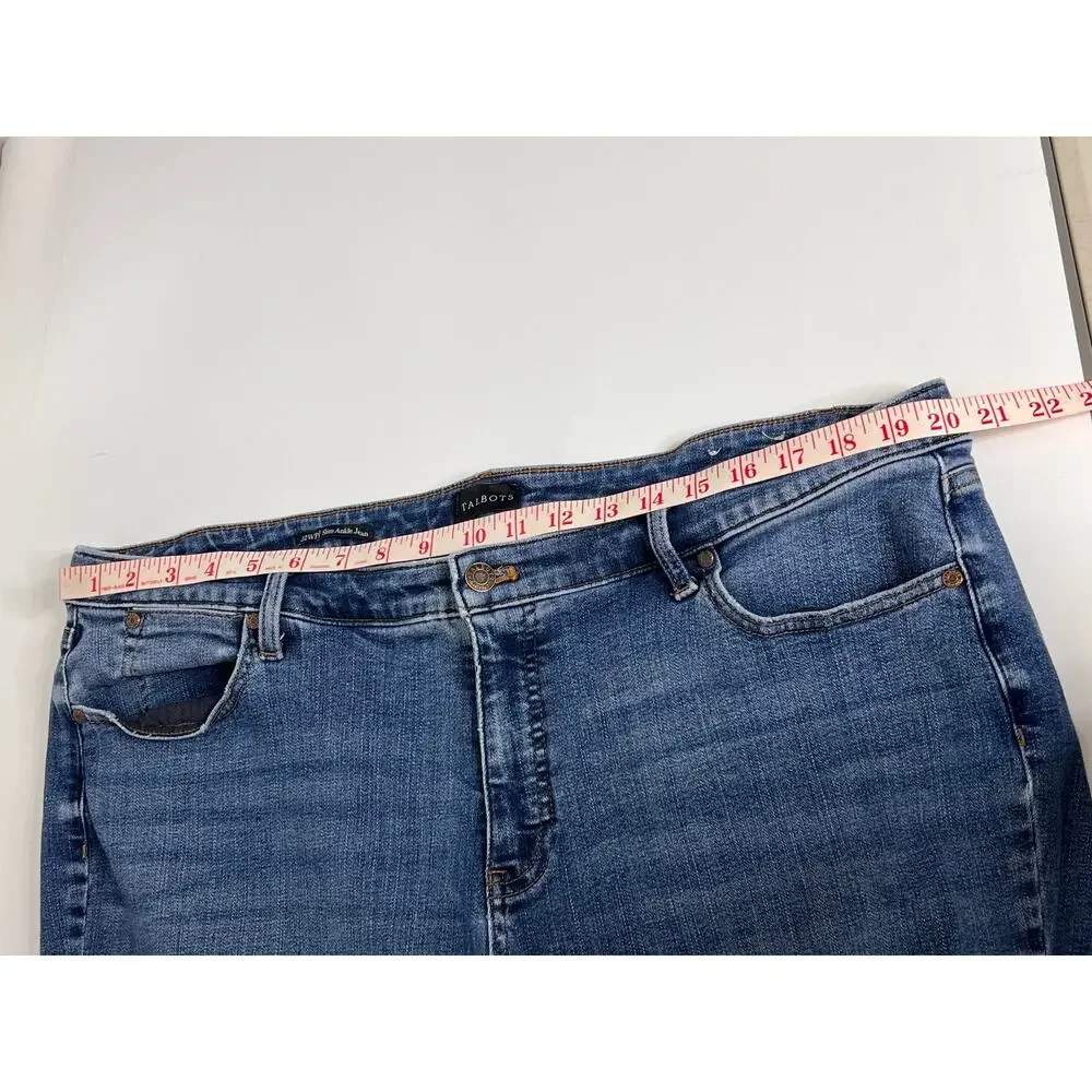 Talbots Plus Size 22W Petite Slim Ankle Jeans Medium Wash Denim Raw Hem